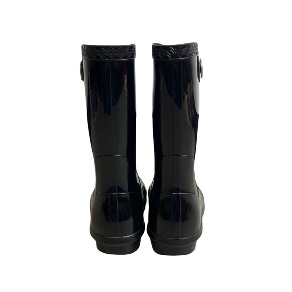UGG Women's Shiny Black Rubber Signature Logo Sienna Rain Boots Sz 7 - Picture 5 of 14
